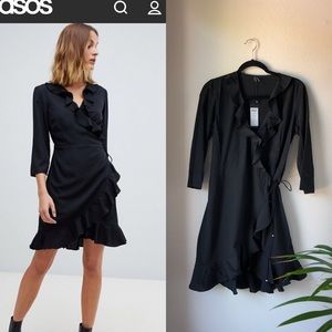 NWT ASOS | vero moda black ruffle wrap dress M